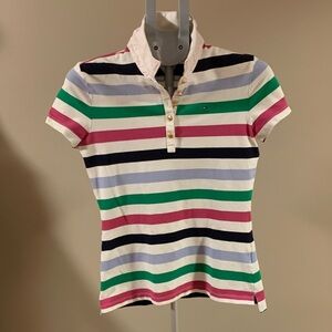 Tommy Hilfiger Women’s Multicolor Striped Polo Tee Shirt Size Small vintage